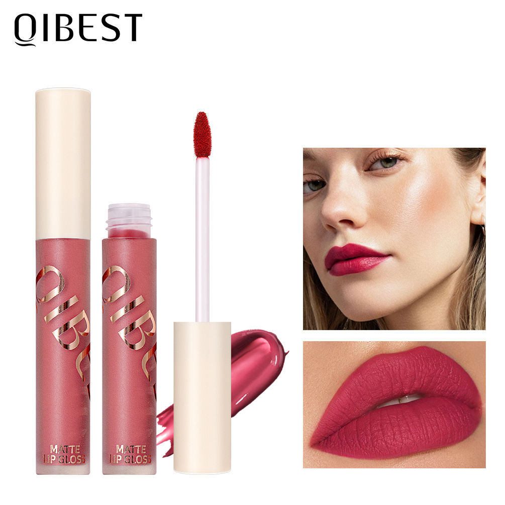 QL15 QIBEST Waterproof Lipgloss Matte Liquid Lipstick Velvet Nude Lip Makeup Lip Tint Matte Lipgloss Cosmetics Long Lasting Lip Gloss