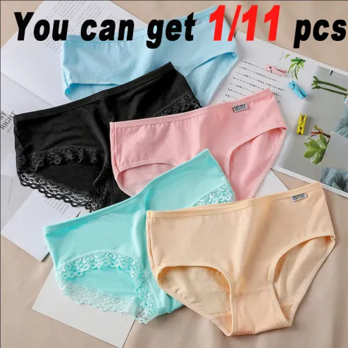 1/11Pcs/set Ladies Underwear Knickers Women's low waist lace Lingerie Solid  Color Briefs Panties for 50-63kg