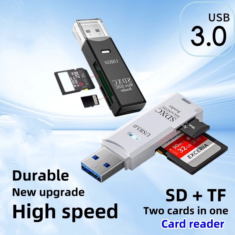 SD TF Two cards in one Card reader CRRSHOP High speed card reader Multi functional 2-in-1 high-speed USB 3.0 card reader supports TF+SD computer, tablet camera, laptop, car mounted