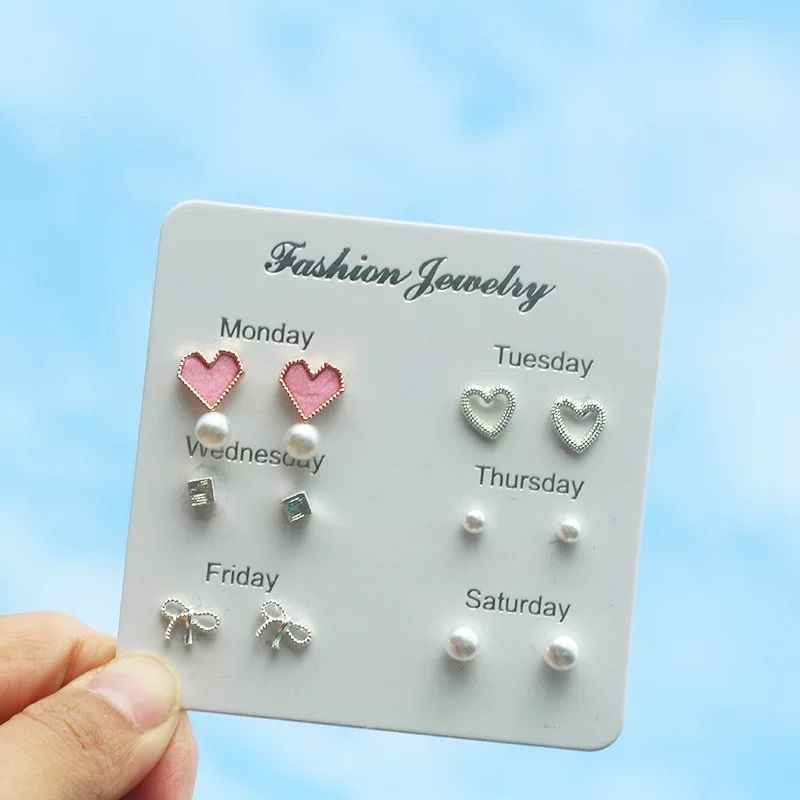New Creative Style Monday to Sunday Cute Simple Love Bowknot Stud Earrings 6 pair Earrings Set for Women and Girls