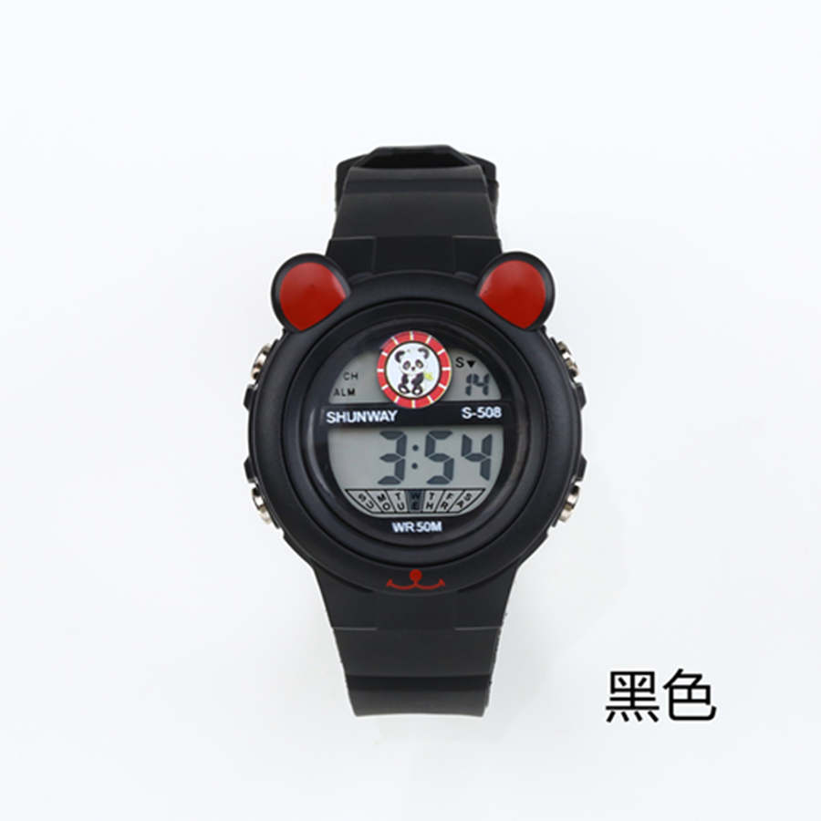 New stock panda cartoon children's electronic watch student party waterproof night light multifunctional alarm clock electronic watchblack