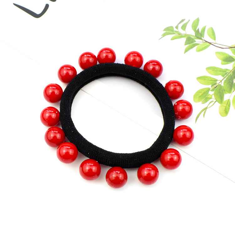 Tospino Women Red Small Pearl Seamless Elastic Hair Band Hair Circle Rope 50pcs