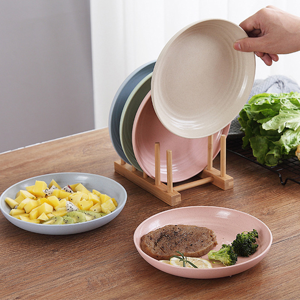 4 Pcs Wheat Straw Dinner Plates, Lightweight Unbreakable Salad Cake Noodle Fruit Dishes for Baby Kids, Toddler, Senior, Dishwasher and Microwave Safe
