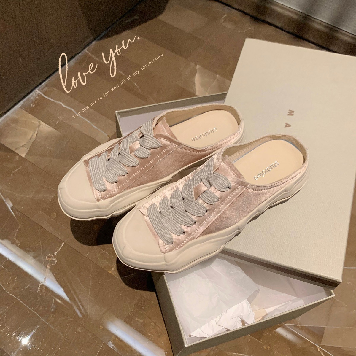 12 Women's Summer Round Toe Lace-Up Canvas Shoes Versatile Semi-Drag Casual Board Shoes