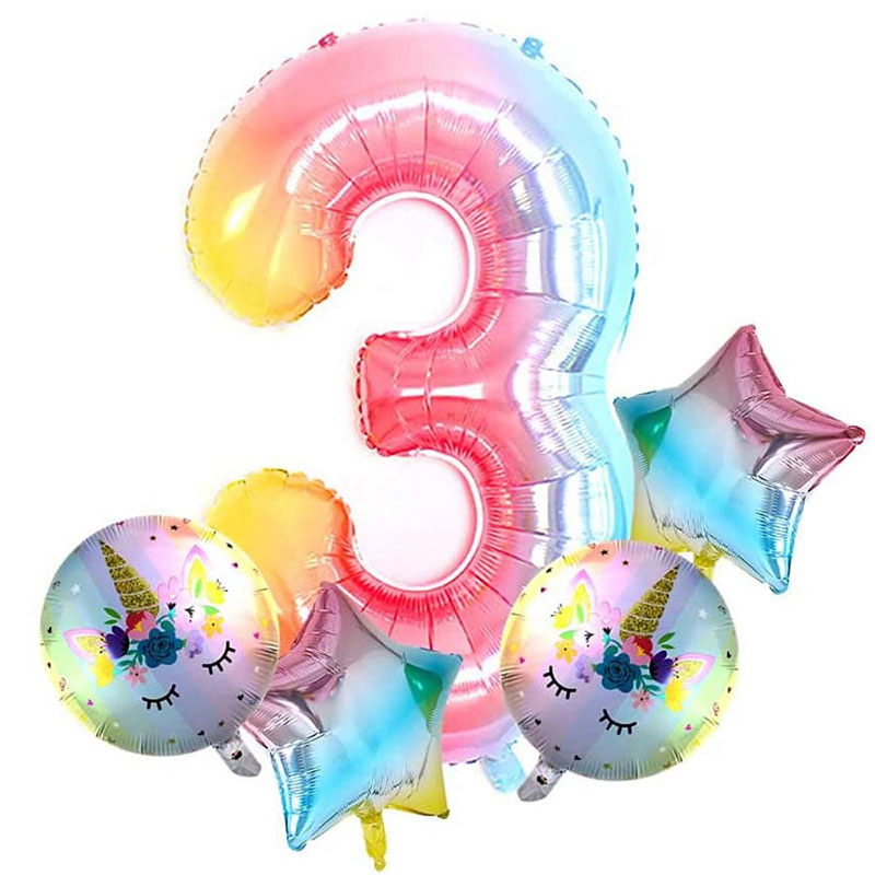 5 PCS 40 Inch Birthday Unicorn Foil Balloon Party Decorations Supplies Helium Mylar Digital Balloons Set