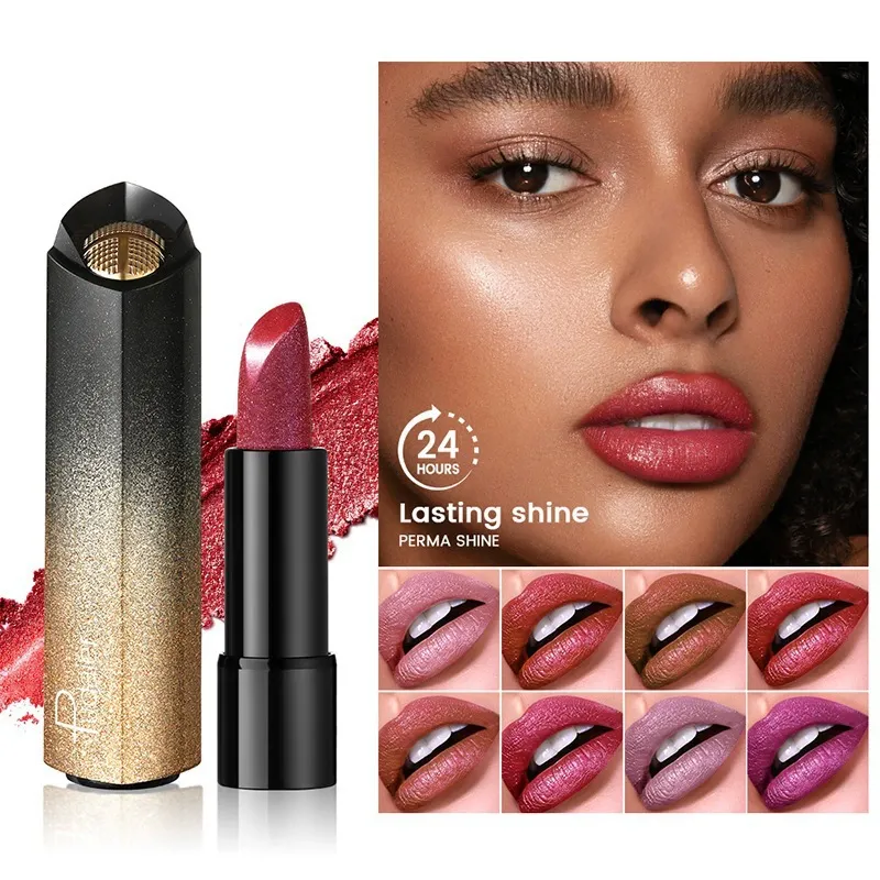 Fidui 8 Shades Shine Lipstick, 24H Lasting Perma Shine Lipstick, High Pigment Metallic Shimmer Lipstick, Moisturizing Long Lasting Lip Makeup for Women