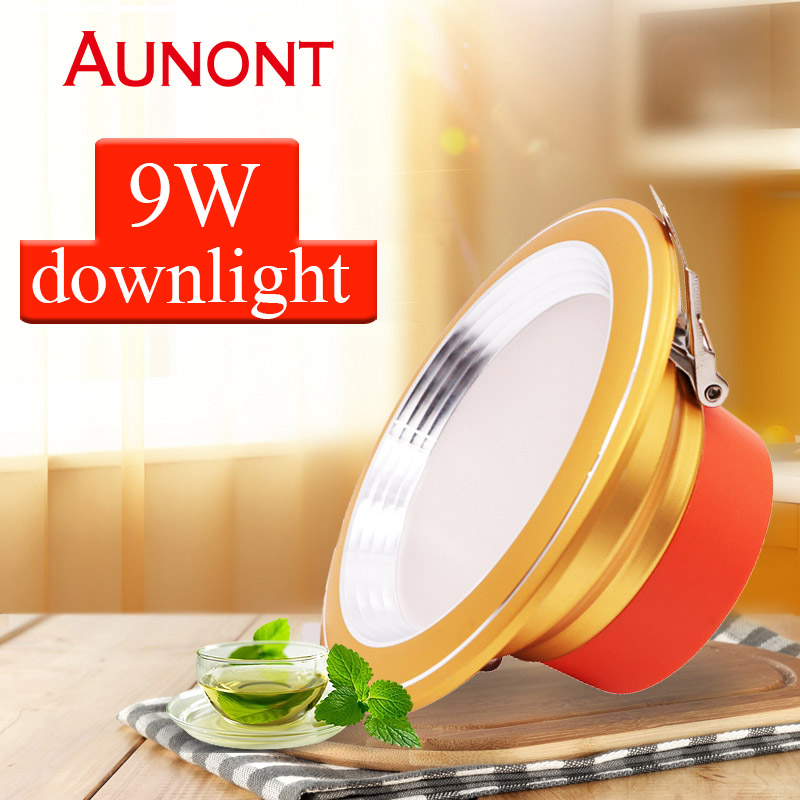 AUNONT LED 9W golden energy-saving lighting downlight, embedded household LED ceiling light, 7.5-9.5cm perforated ultra-thin spotlight, can continuously illuminate 30,000 hours, suitable for indoor
