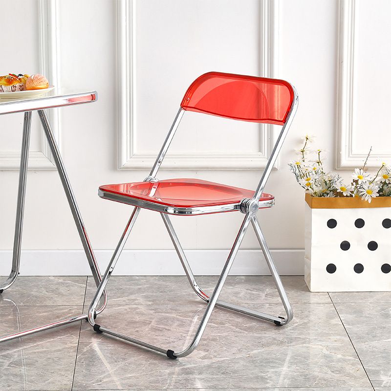 Home transparent folding chair fashionable acrylic crystal chair portable makeup chair ins style internet celebrity photo chair clothing store restaurant chairElectroplating-red