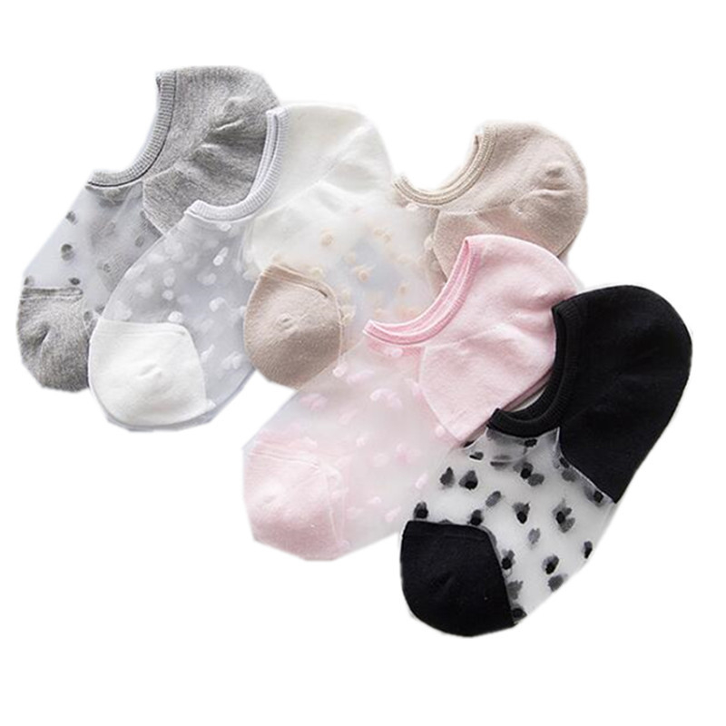 women's crystal silk invisible socks polka dot shallow invisible girl stockings 5cps set