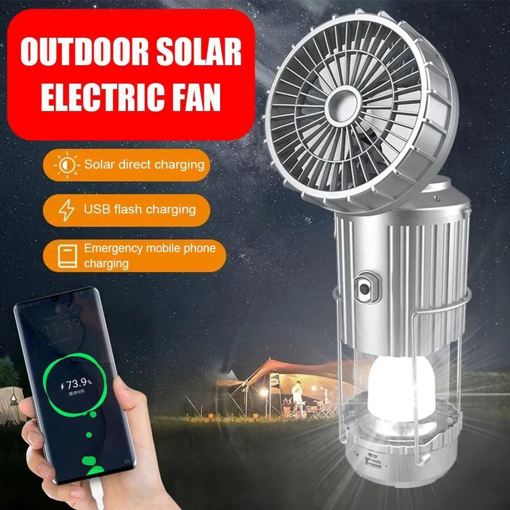 Solar Camping Fan Portable Rechargeable Foldable Hangable Power Bank Lamp Handheld Lantern With Solar Charging