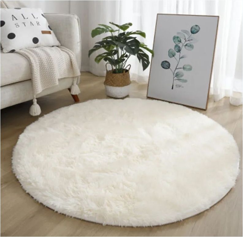 38cm Round Super Soft Plush Round Rug Mat Fluffy White Carpets For Living Room Home Decor Bedroom Kid Room