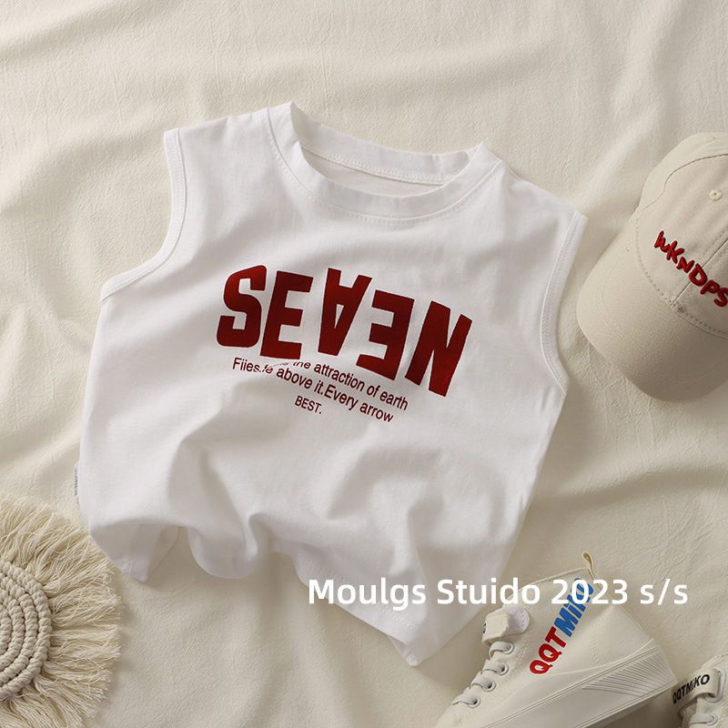 2024 Children's summer cotton top Korean version wide shoulder back heart B72