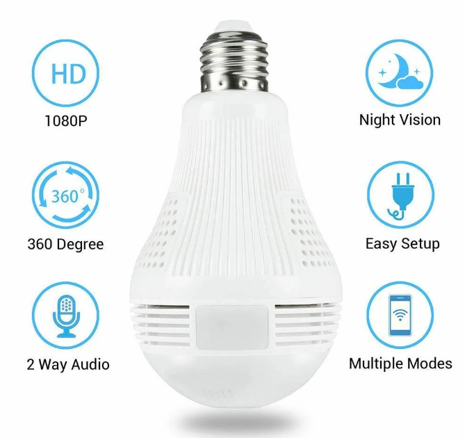 Wifi Bulb Camera Fisheye 360 Panoramic Camera 1080P Security Camera WIFI Surveillance Camera Baby Monitor with Camera