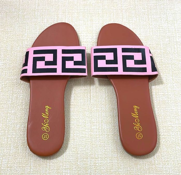 Ladies Summer Eva Fashion Fendi Line Pattern Design Flat Heel Flip Flops Slippers For Women