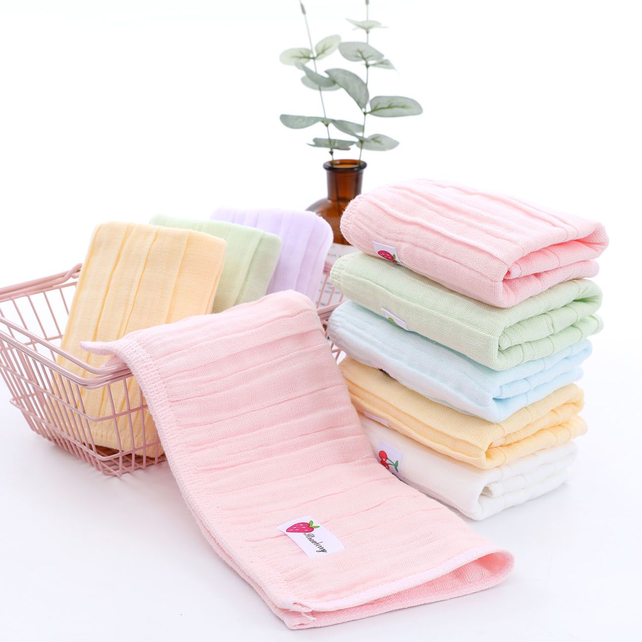 p16352 Soft Cotton Muslin Baby Towels Hood Towel Set Saliva Face Towel Baby Washcloths