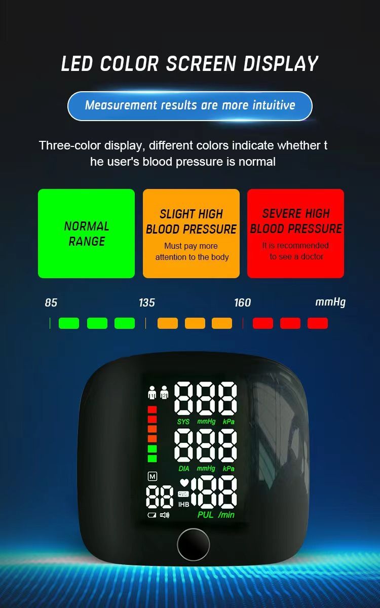 Wrist Type Electronic Blood Pressure Monitor, Fully Automatic Intelligent BP Measuring Device, Rechargeable Touch Control Blood Pressure Tester
