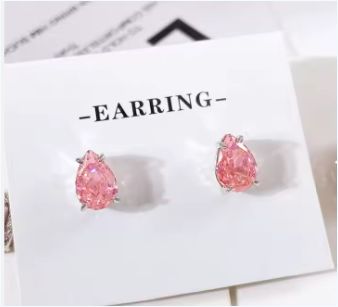  Gold  Pear Ice Cut Baby Pink Stud Earrings CZ Women Jewelry Cubic Zirconia Earrings
