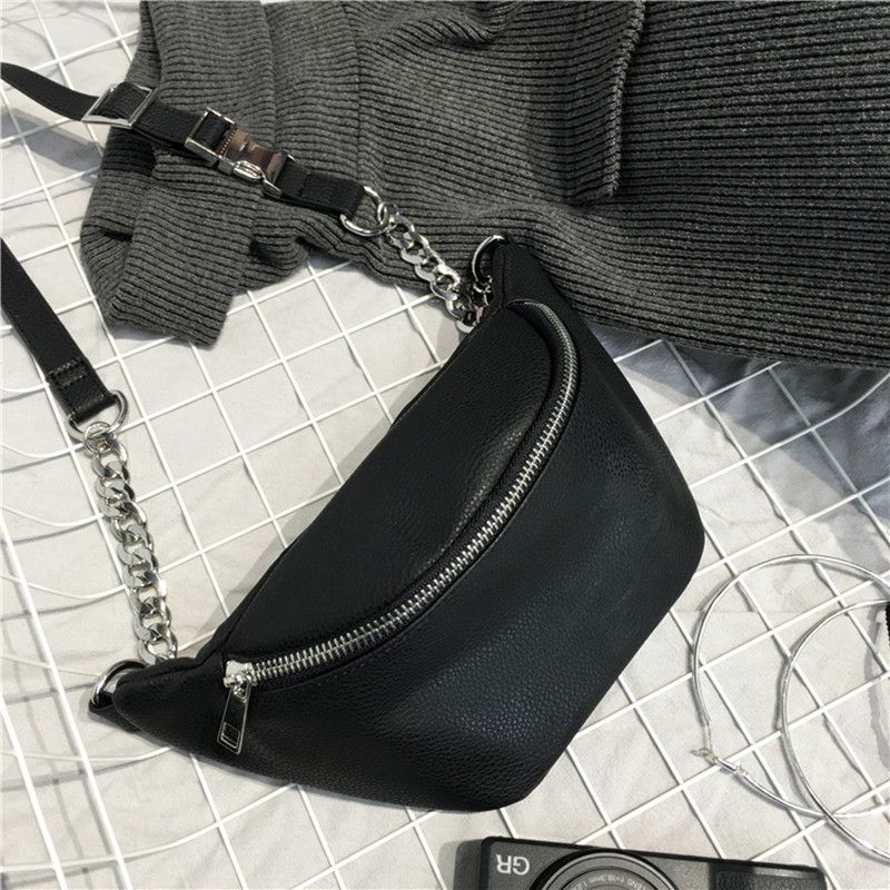 Fashion Chain PU Lychee Leather Waist Bag fanny pack bananka Waterproof