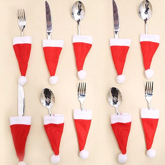 1/20 Piece Mini Santa Hat Cutlery Holder Pack Cutlery Set Pocket Lid Wine Bottle Santa Hat Merry Christmas