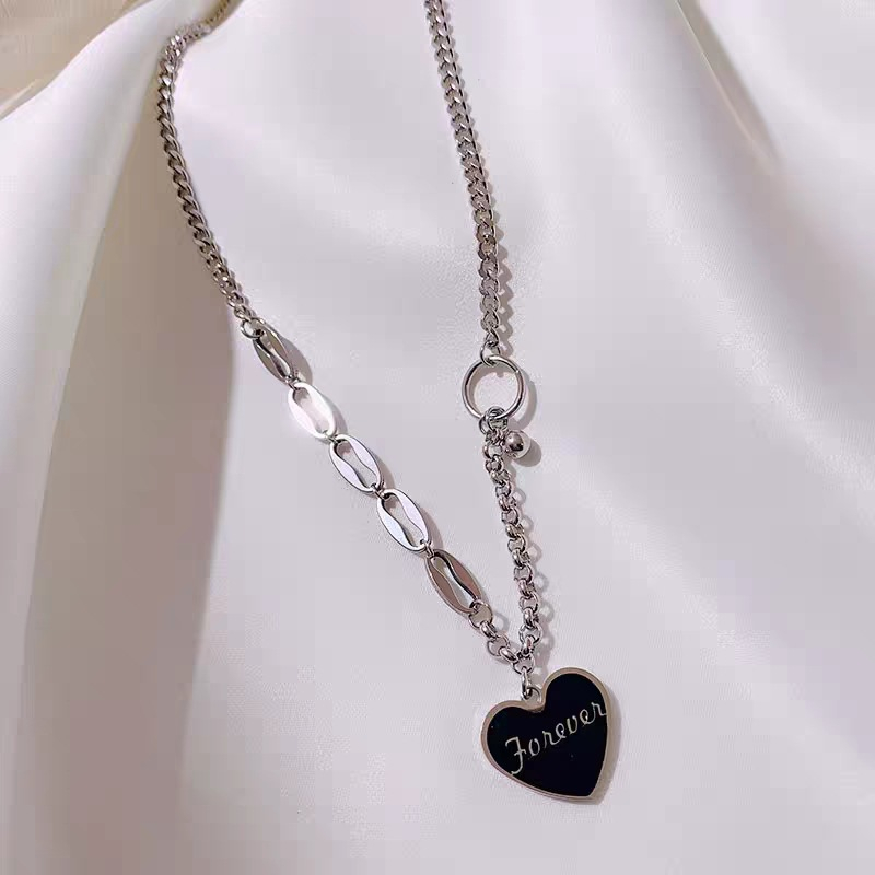 3242 New Sweater Chain Long Fashion Hip Hop Titanium Steel Black Forever Letter Love Necklace