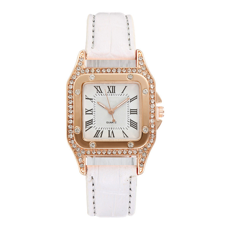 women's square diamond watch set leather waterproof strap quartz watch and jewelry bracelet girls set