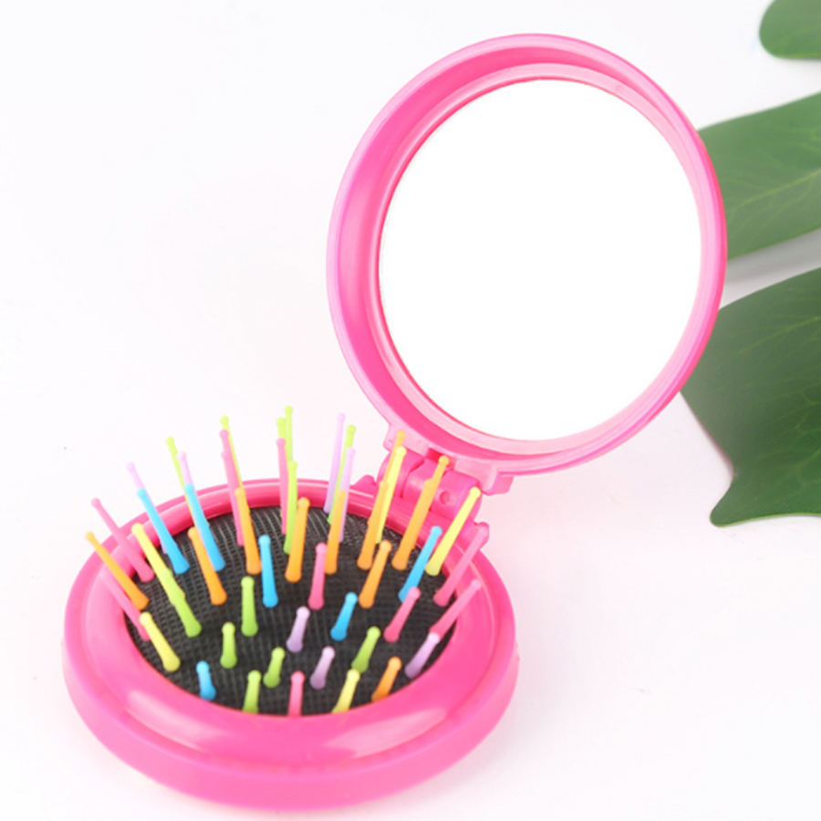 Candy Color Folding Comb Portable Solid Color Portable Makeup Mirror Airbag Comb Anti-static Massage Rainbow Comb