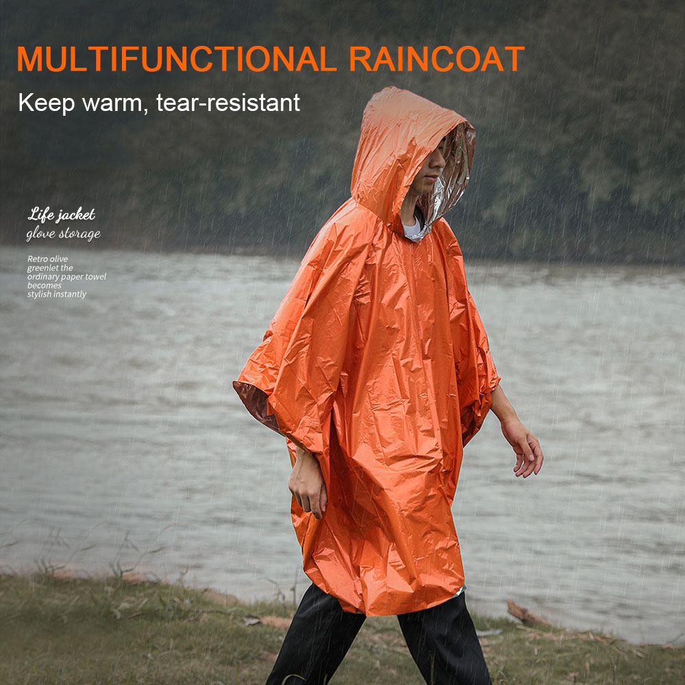 Outdoor Camping Raincoat Hooded Emergency Rain Poncho Waterproof Jacket for Men Women Thickened Reflective Survival Raincoat