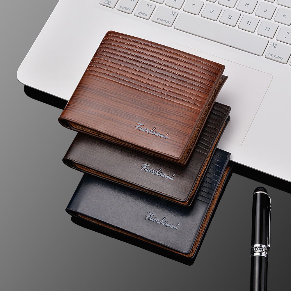 Kl017-1 Men's Fashion Short Solid Color Wallet Striped Soft Wallet