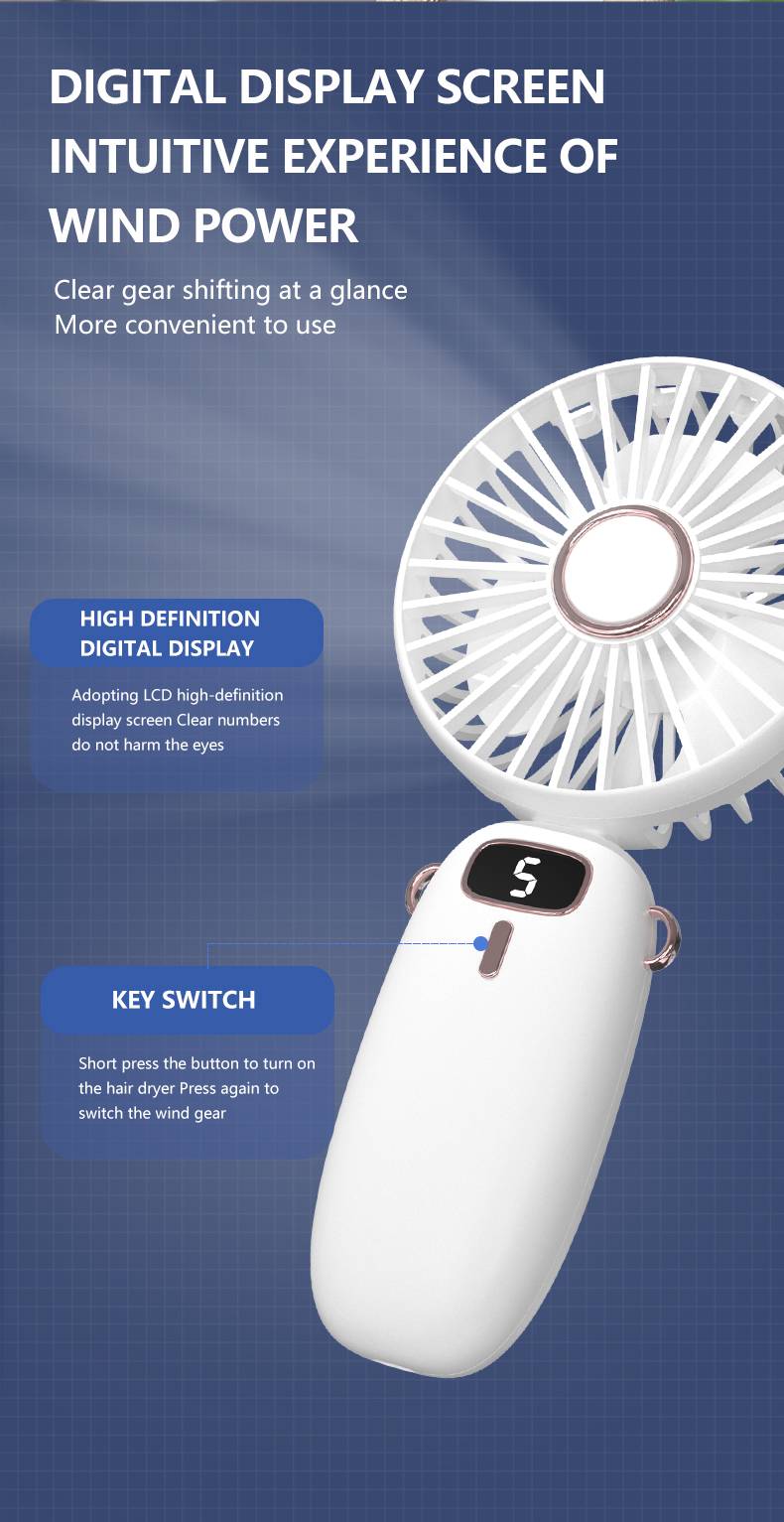 T14 Portable Handheld Fan, USB Rechargeable Foldable Fan, Personal 5 Speed Powerful Small Desk, 90 Foldable Fan with Base, 3 in 1 Hand Travel Fan with Digital Display for Commute, Office, Pink