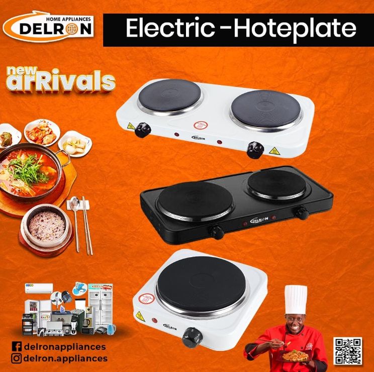 Delron 2 Burner Electric Hot Plate - Black - 2000W