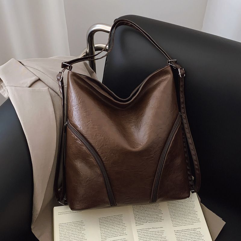 Women Fashion Retro Large Capacity Backpack Trendy Versatile Soft PU Shoulder Bag Casual Multi-way Crossbody Rucksack Daily Commute Travel Storage Handbag
