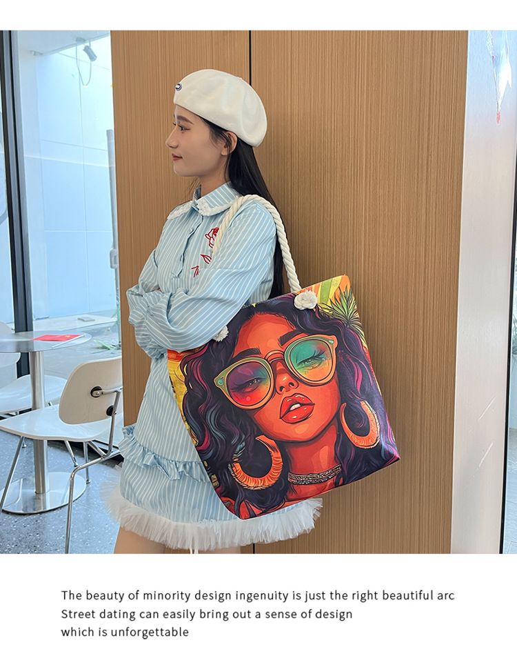 Miss DG Painting hand bag Cartoon canvas bag Large capacity Beauty Tote bag Shopping shoulder bag