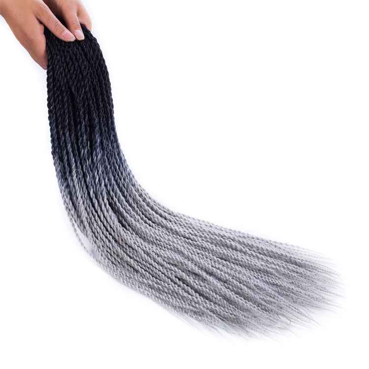 TB19 24inch Woman Gradient Color Twist Braids Hair Extension 30strands/Pcs 60cm Black+Silver 1Pcs/Bag