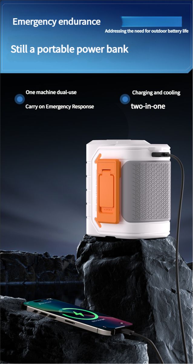 Portable belt air conditioning fan, rechargeable 3-in-1 semiconductor cooling hanging belt fan, equipped with 6000mAh battery and flashlight, three wind speeds, digital display, suitable for construction sites, outdoor, farms, fishing, camping