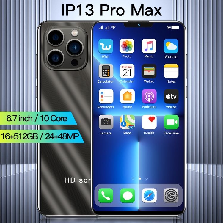 Smart phone 5G LET Bands iP13 Pro Max 6.7inch high definition Large screen 16BG +512GB front 24MP back 48MP 5000mAh 10 core fingerprint ID face ID  HD Android smartphone Intelligence CRRSHOP GPS navigation high-quality mobile phone smartphone