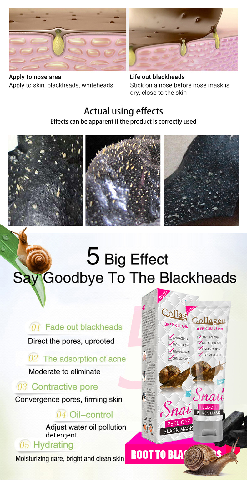 Snail Collagen Peel-off Mask Black Mask Nose Mask Facial Cleaning Moisturizing and Tearing Mask Skin Care Oil Control 120ml