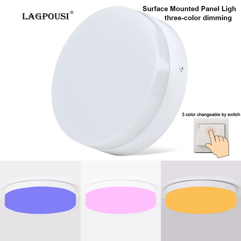 LAGPOUSI 18W 24W 36W Triple Dimmable LED Surface Mount Panel Light, LED Ceiling Light Closet Ceiling Fixture for Laundry Room, Hallway, Bedroom, Basement, Kitchen Modern Round Lighting Fixture