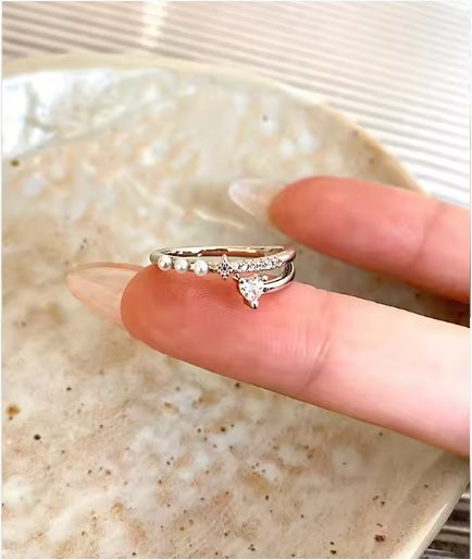  Classic Silver Plated Rings Moonstone Rings Finger Adjustable Opening Oval Cut Moissanite Rings for Girls
