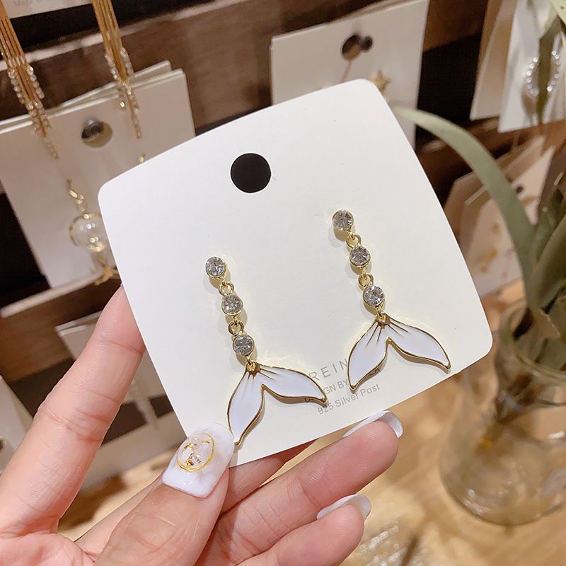 M273 Women Fashion Modern Daily Wear Stud Earrings Crystal Rhinestone Diamond Fish Tail Earring