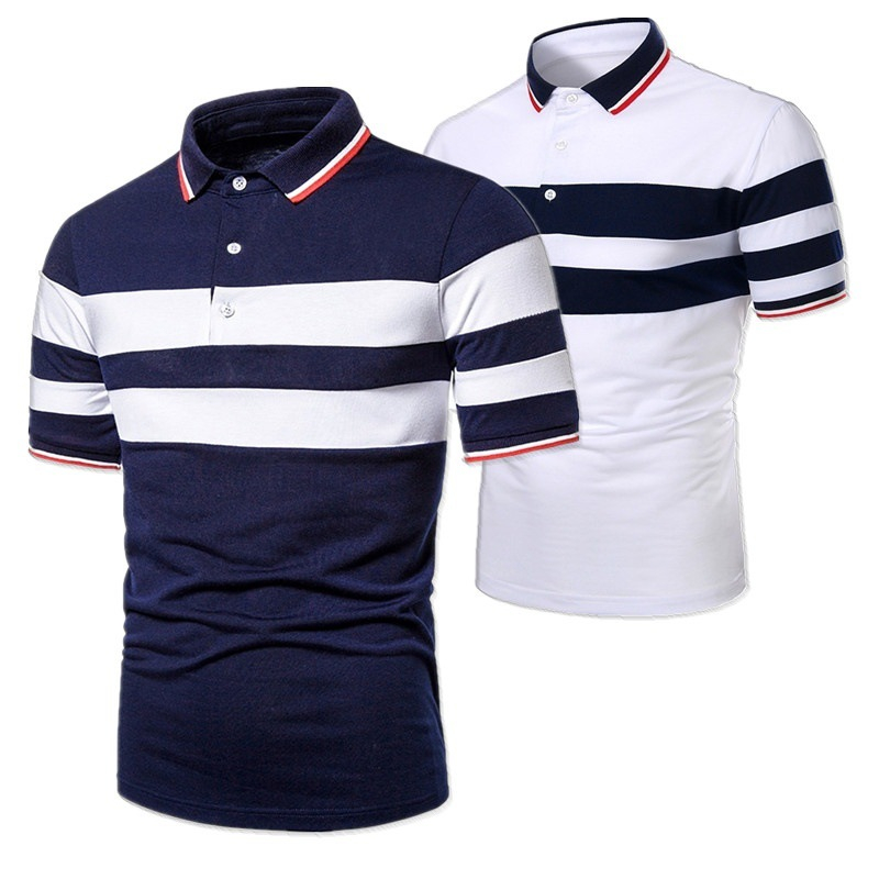 DB16 Summer Men's Short Sleeve T-Shirt Fashion Two-Color Splicing Design Casual Men's Short Sleeve Polo Shirt