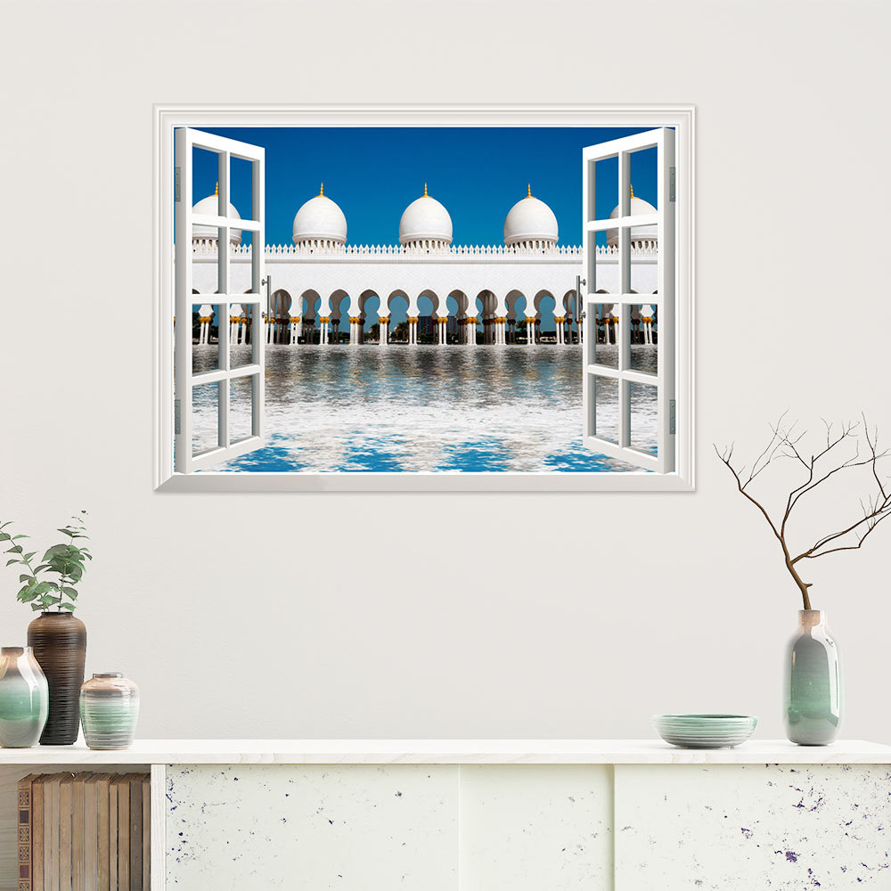Muslim Eid al Fitr living room background wall stickers and murals home decorative painting CRRshop Three-dimensional false window 3D PVC flat wall sticker