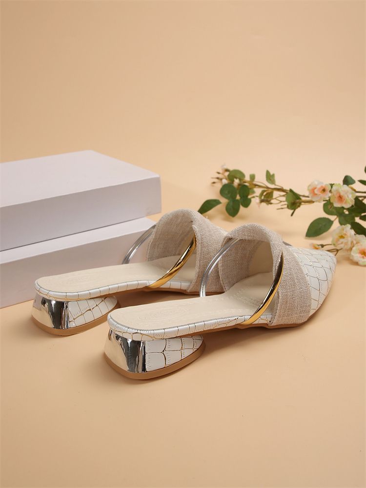 2025 Spring New Style Pointed Toe Snake Print Mule Sandals Women's Plus Size Low Heel Outdoor Sexy Fashion Foreign Trade Slippers