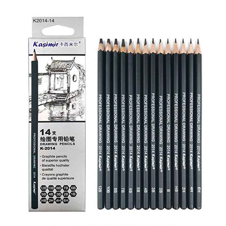 Artist Charcoal Drawing Pencils Set 6H-12B Range Soft/Medium/Hard Black 14Pcs/Set