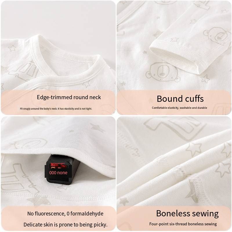 Newborn Ice Ceramic Cotton Kimono Top, No Bone Stitching Baby Half-Back Shirt, Breathable Wrap-Around Top with Magic Tape, Double Belly Protection, 52-59cm