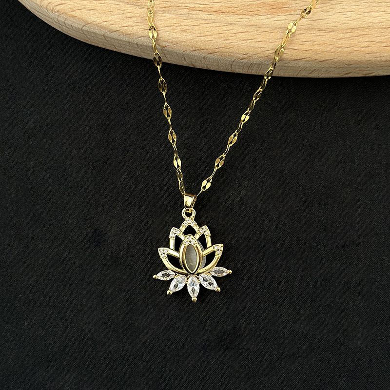 Lotus zircon titanium steel necklace women jewelry pendant chain CRRSHOP free shipping