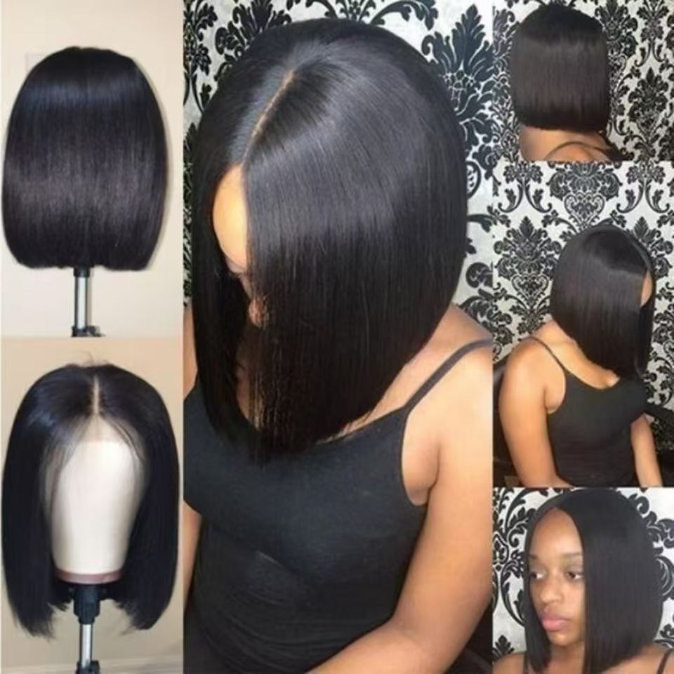 Wig European and American fashion ladies black short straight hair middle parted Bobo bob wig synthetic hair wig
