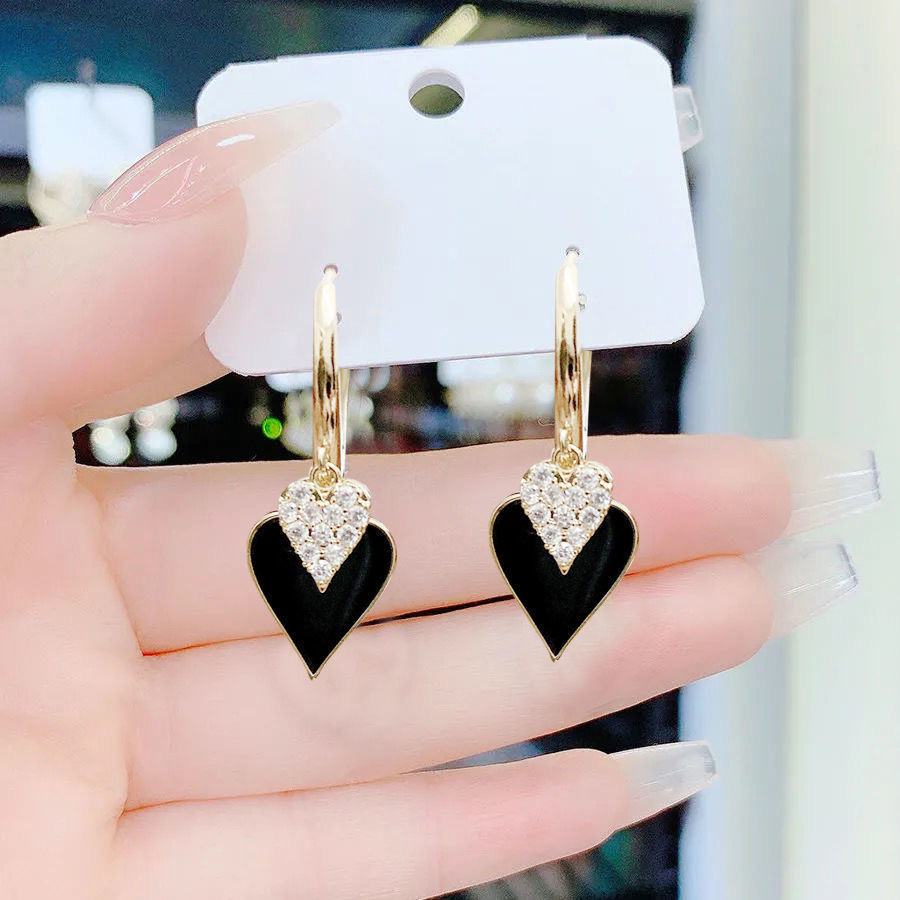 H Women's Black Diamond Peach Pendant Earrings Jewelry Gift