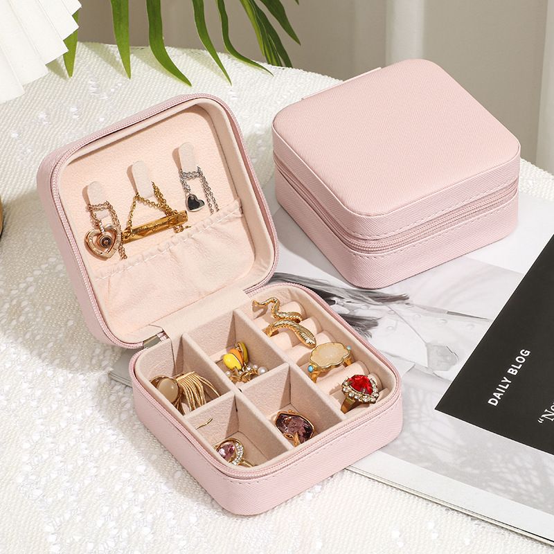 HZ000001 Mini Jewelry Organizer Box Portable PU Leather Girl Storage Case Earring Ring Necklace Jewelry Box