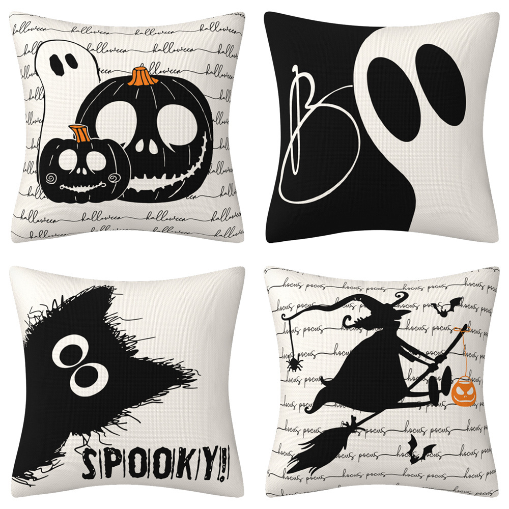 MNBY-77 Halloween Decor Pillow Covers, 45x45cm Halloween Decorations Pumpkin Witch Farmhouse Cat Boo Ghost Outdoor Black Fall Pillows Decorative Throw Cushion Case for Home Couch