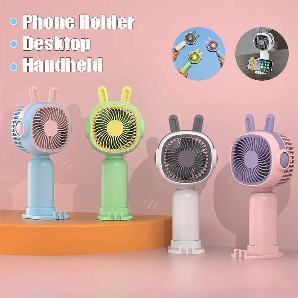 YS2251C Handheld Small Fan Rabbit Ear Cartoon Mini Cute USB Charging Portable Dormitory Can Also Be Used As A Mobile Phone Holder

